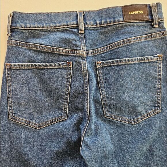 Express High Rise Flare Rigid Denim Dark Wash '70s Inspired Full Length Jeans 6 - Picture 7 of 10